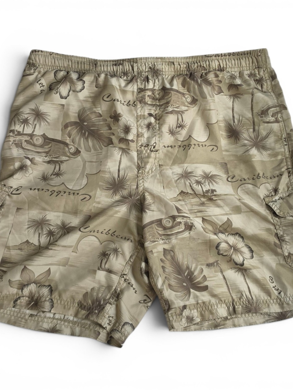Caribbean Joe Men's Olive Tropical Print Swim Trunks